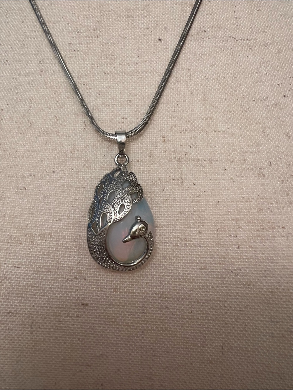 Silver Peacock Light Blue Opalite Teardrop Pendant Necklace